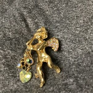 Kirks Folly Gold Cherub Brooch with Iridescent Wings